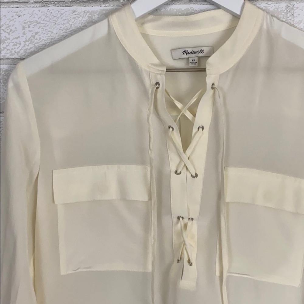 Madewell Silk Lace Up Blouse in Ivory Off-White - Picture 15 of 16